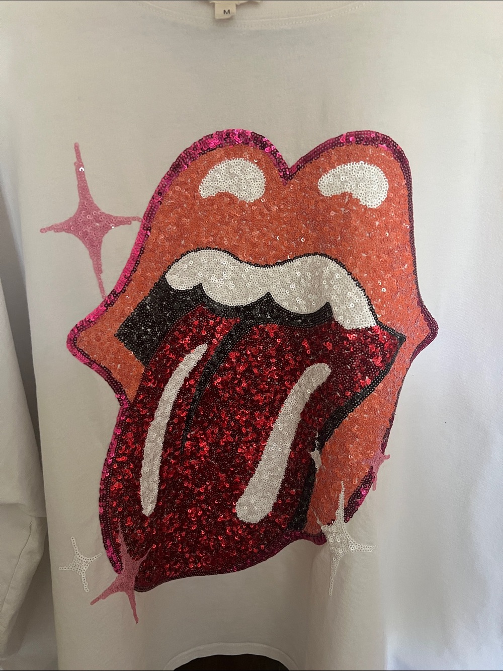 Fantastic Fawn White Graphic Sequin Rolling Stones Tee - Picture 4 of 4